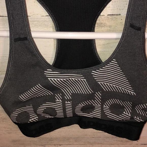 Adidas bra gray black and white sports bra active wear sports wear fit like a SM - Picture 3 of 5